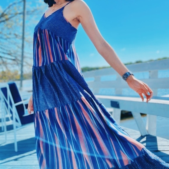 Chance for Fate tiered mixed print Boho casual maxi dress Sz L - Picture 9 of 9